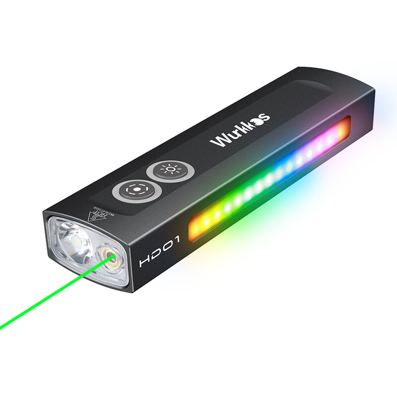 Wurkmos HD01 senter multifungsi 1200 LM, dengan sinar hijau cahaya putih dan lampu RGB samping IP65 tahan air memancing mendaki