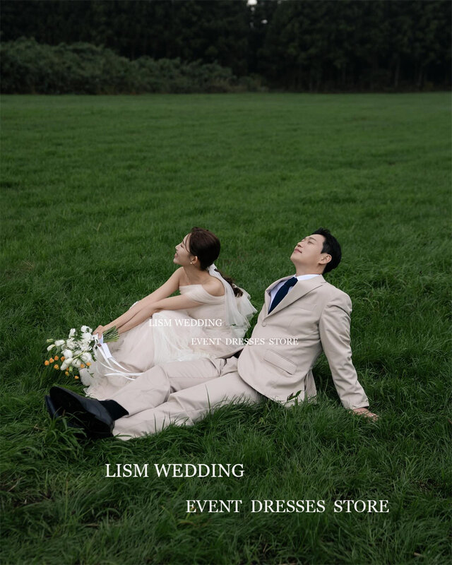 LISM-Vestido de noiva feminino sem alças, até o chão, com renda, vestido formal de noiva, sessão fotográfica coreana