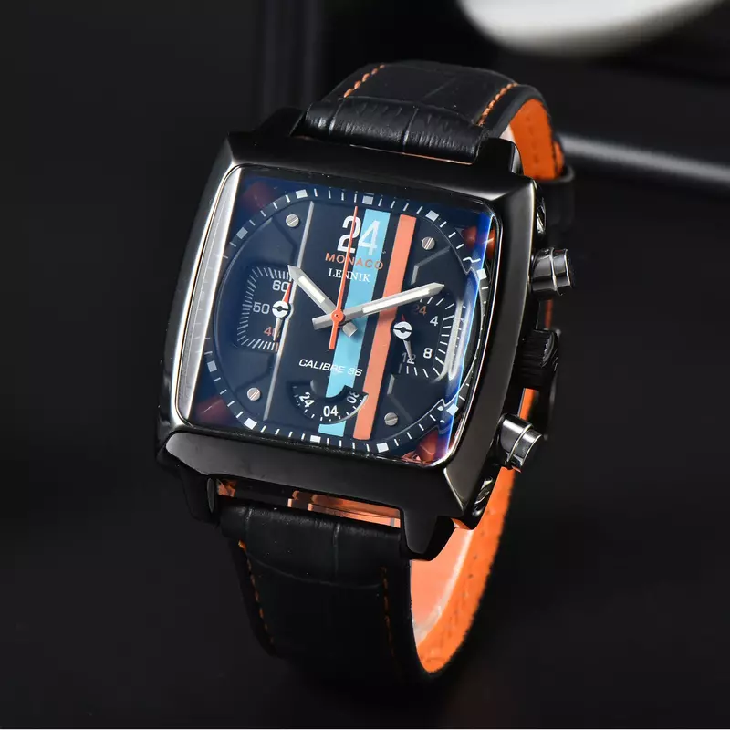 2024 Hot Original Brand Luxury Watches for Men Monac Design Square Case Leather Strap Hollow Back AAA Male Clocks Automatic Date