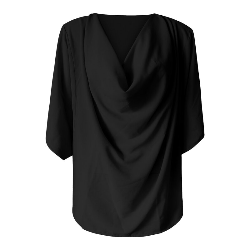 Blusa Chiffon Monocromática para Mulheres, Decote V Solto, Top Casual, Streetwear para Senhoras, Camisetas Elegantes, Camisas Top