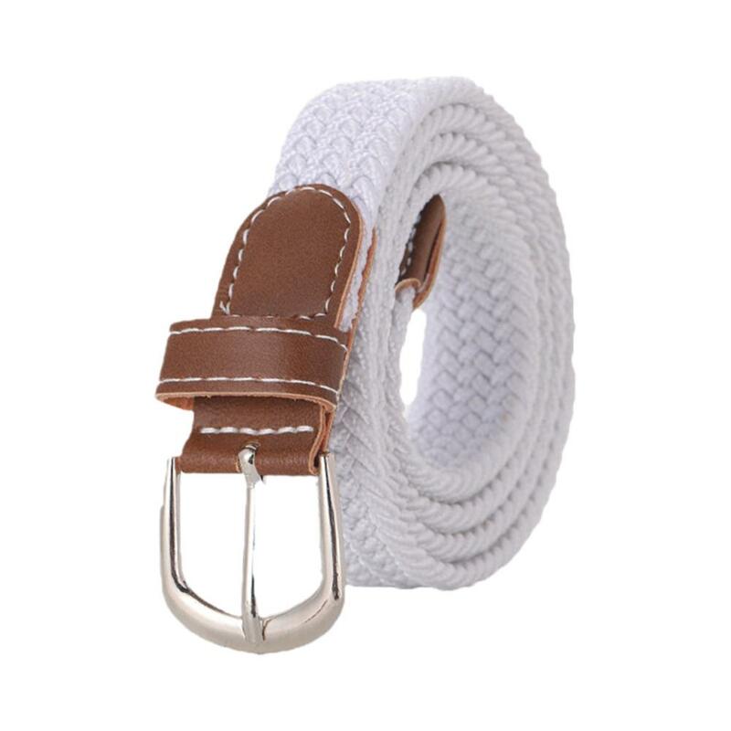 120-130cm Casual Knitted Pin Buckle Men Belt Woven Canvas Elastic Expandable Braided Stretch Belts For Women Jeans Female B U3M0