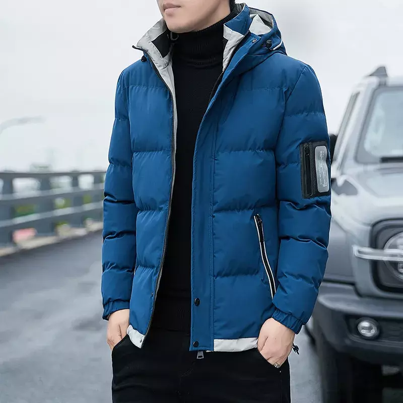 Kurtka pikowana męski gruby ciepłe kurtki zimowe płaszcz z kapturem męski ocieplana kurtka z bawełny modna odzież codzienna 5XL 2022 Streetwear