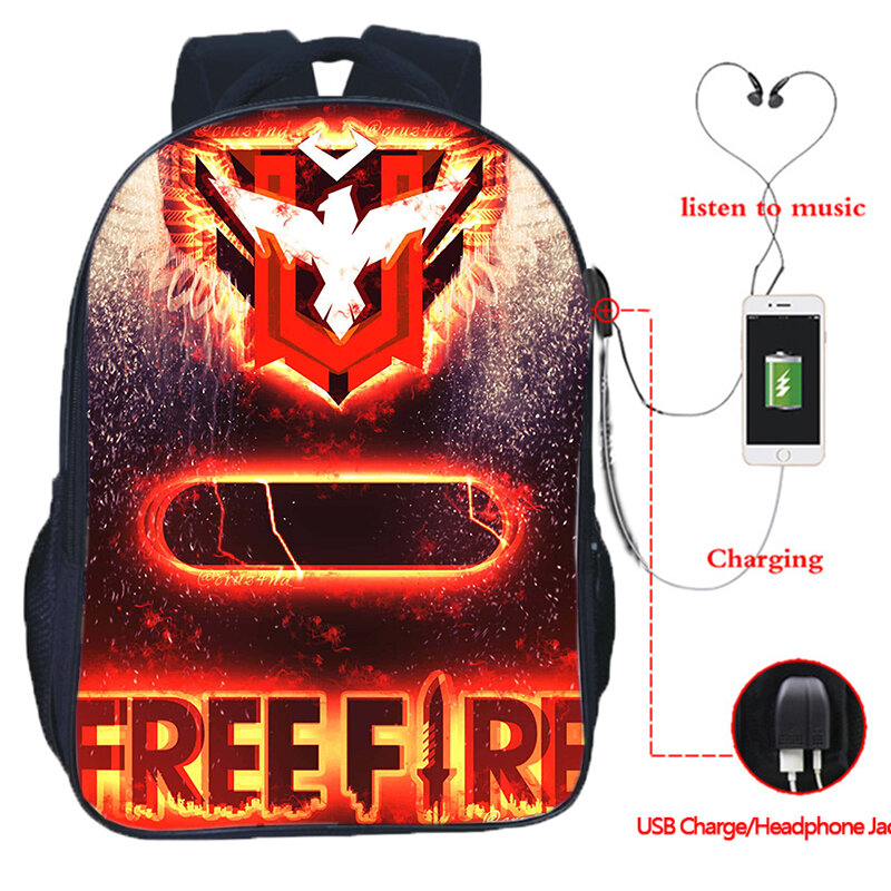 Usb Charging Backpack Free Fire School Bags For Teenage Boys Girls Video Game Print Daypack Students Rucksack Laptop Backpacks