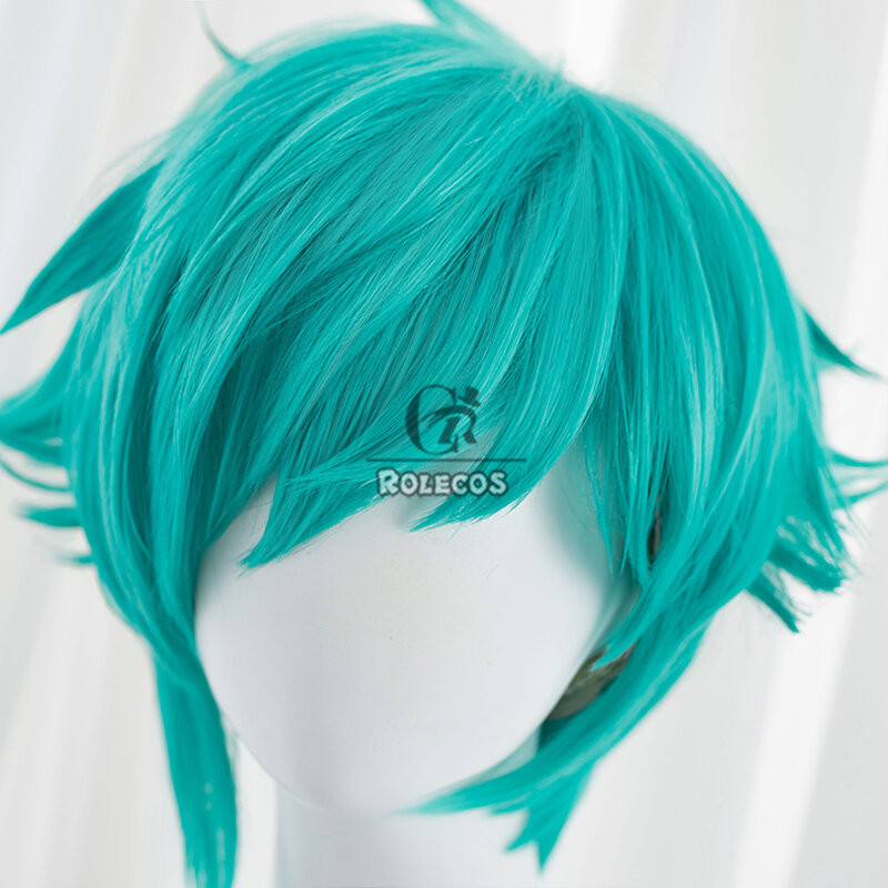 ROLECOS-LOL Heartsteel Aphelios Cosplay Perucas masculinas, peruca curta e reta, cabelo sintético azul e verde, resistente ao calor, 30cm