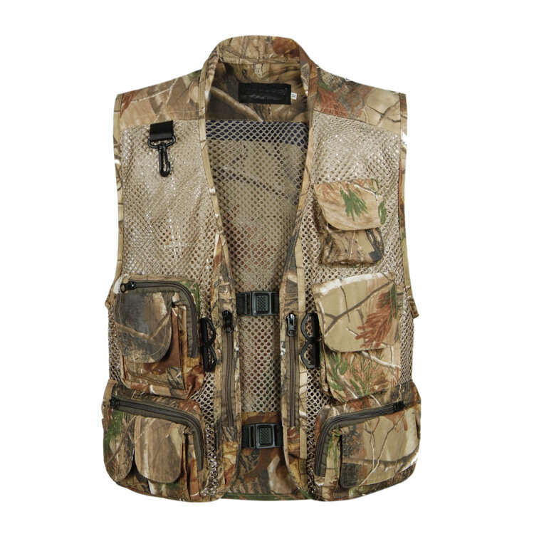 Outdoor Men's Camouflage Mesh Fishing Vest Breathable Photography Camping Hiking Hunting Multi-pocket Vest Coat
