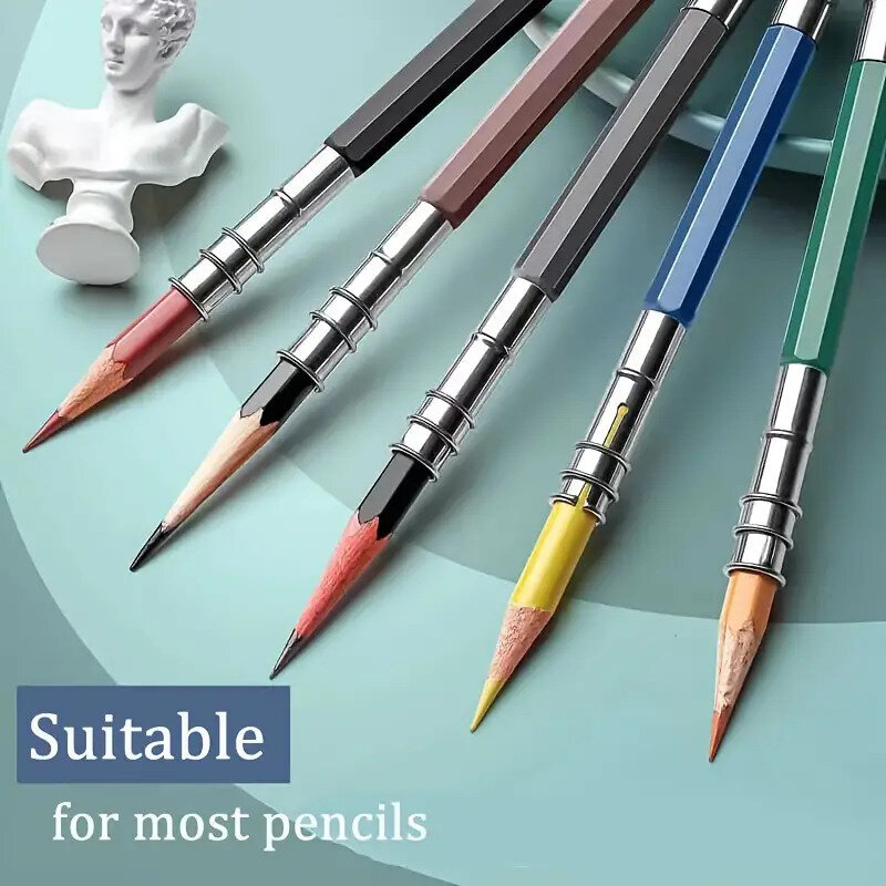 Ajustável Metal Duplo Cabeça Lápis Lengthener, lápis Extender Holder, esboço colorido, lápis de carvão, material escolar, 5 pcs