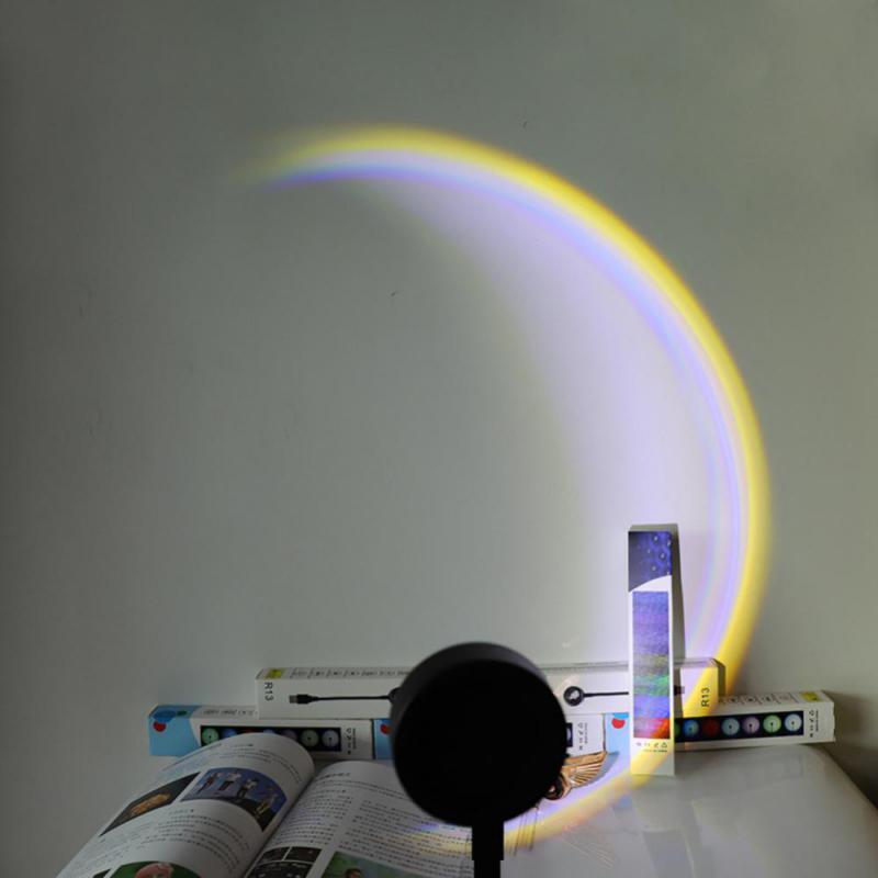 Usb Zonsonderganglamp Led Regenboog Dageraad Tafelverlichting Draagbare Usb Rgb Nachtlamp Kamer Decoratie Sfeer Ins Projector Foto Lamp
