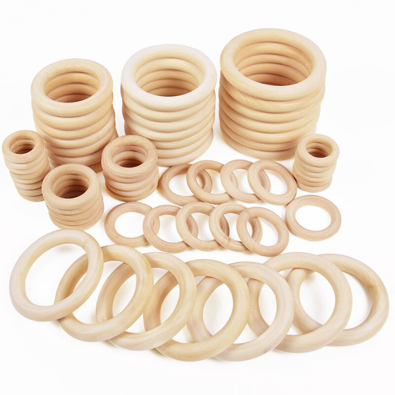 Unfinished Wooden Rings Multiple Sizes Solid Color Natural Wood Circle Rings for Macrame Craft Jewelry Decorative Wooden Hoops