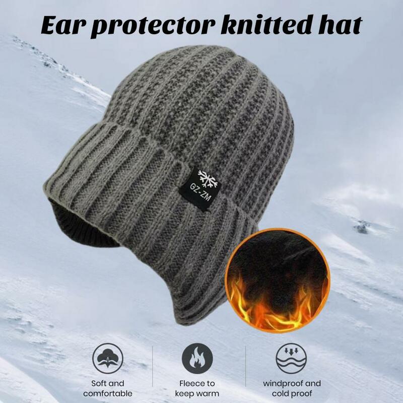 Topi rajut cuaca termal lembut, topi musim dingin rajut dengan pelindung telinga desain Anti selip untuk uniseks tahan angin hangat untuk musim gugur