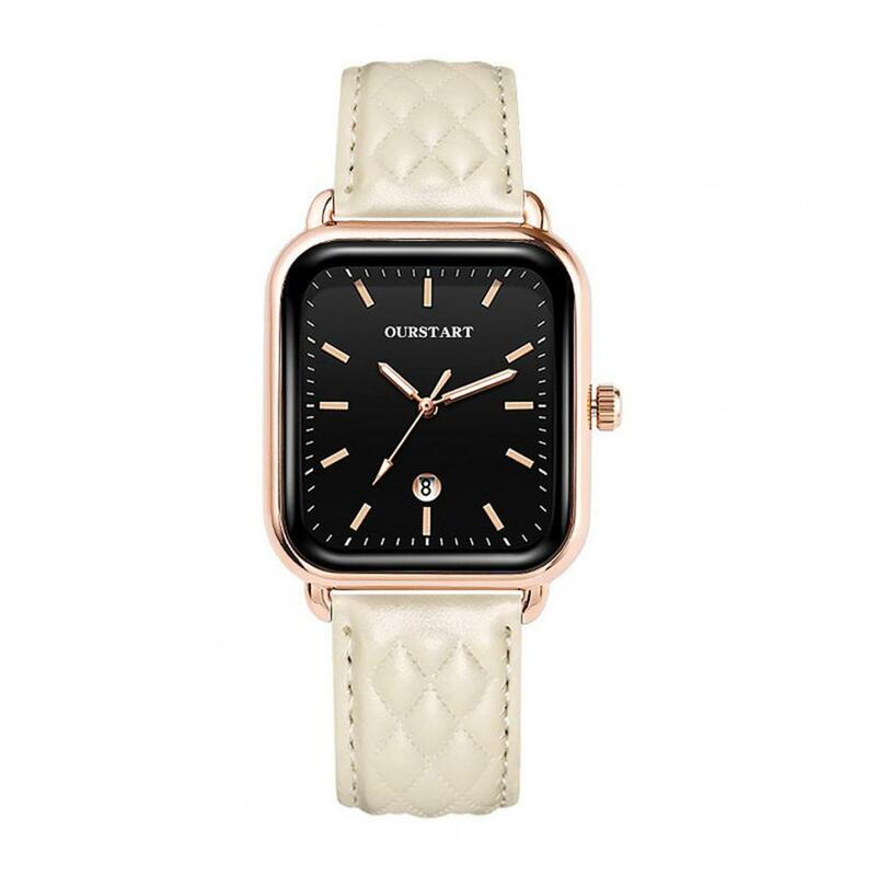 Damski kwadratowy zegarek elegancki damski zegarek kwarcowy z regulowaną tarczą o teksturze rombu pasek ze sztucznej skóry wyświetlanie daty dla kobiet