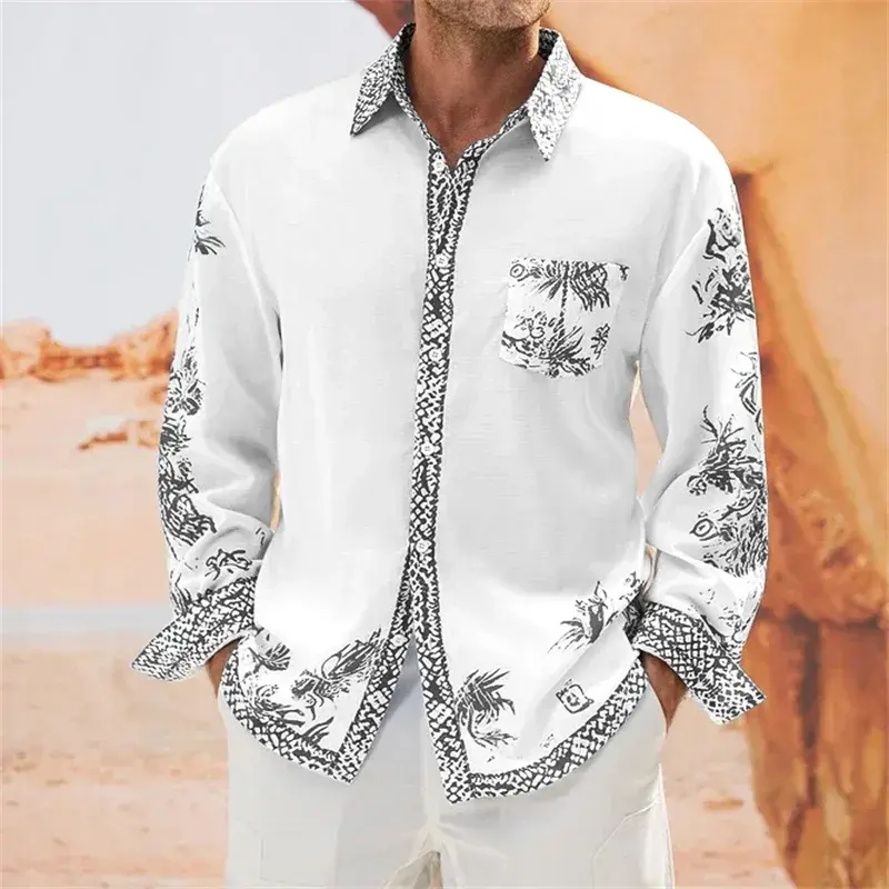 Мужская модная рубашка, роскошная и удобная рубашка в простом стиле и с запонками, S-6XL длинные рукава, 2024