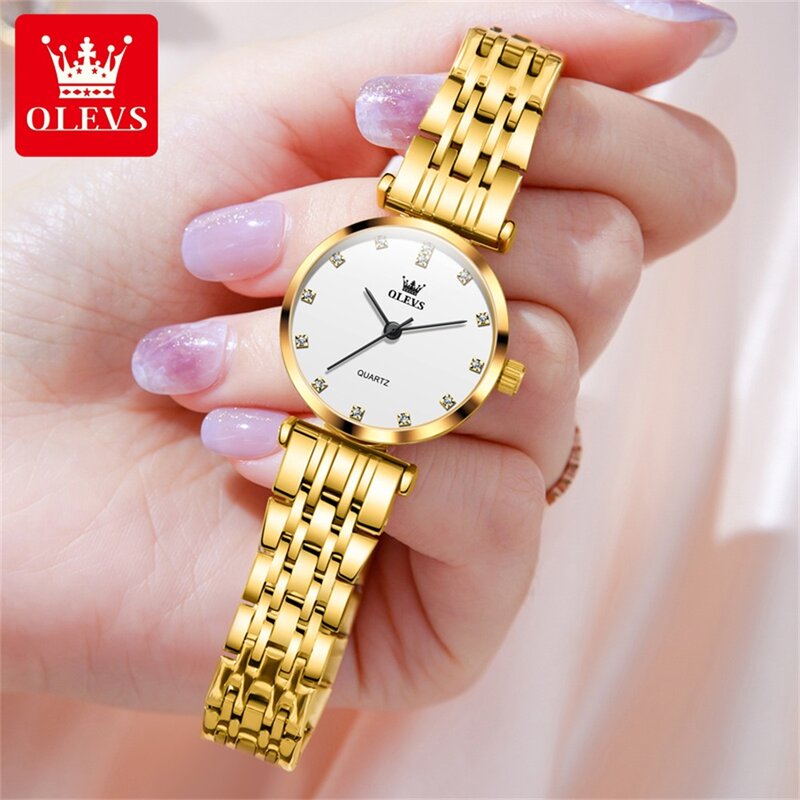 Olevs Luxe Merk Elegante Dameshorloges Waterdicht Gouden Quartz Horloge Roestvrijstalen Band Eenvoud Origineel Vrouwelijk Horloge