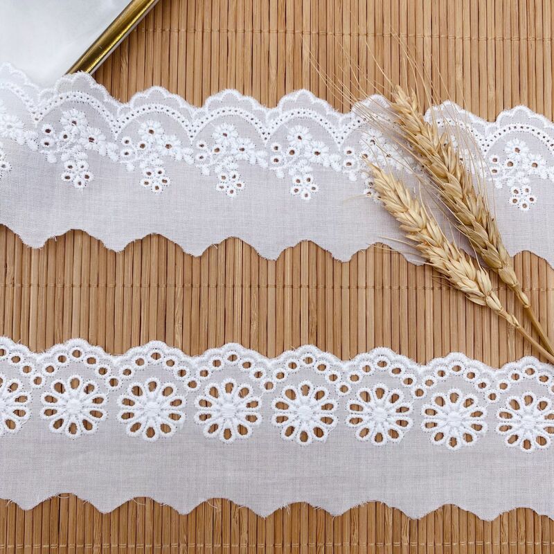 5y Baumwolle bestickt weiße Blume Spitze Stoff Dubai breite Nähen diy trim Hochzeit applique Band Kragen Tuch guipure
