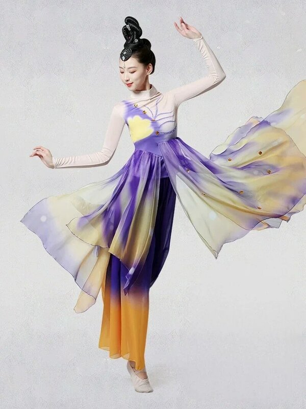 Abito da spettacolo di danza classica elegante 18 huan butterfly fan dance dress women art test