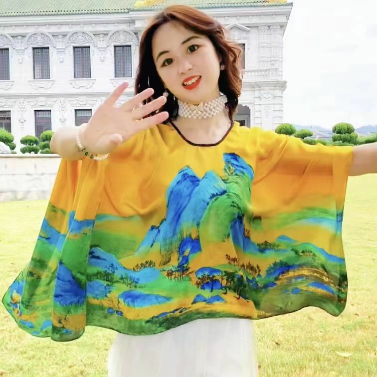 Poncho Pullover Shawl Sun Protection New Versatile Scarf Paired Women Loose Summer Sunscreen Leisure Clothing Imitate Silk