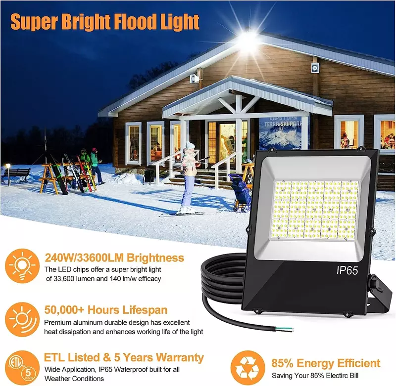 Luz LED de inundación para patio trasero, iluminación impermeable IP65 para exteriores, iluminación de muelle, lámpara para campos deportivos, 240W, 300W