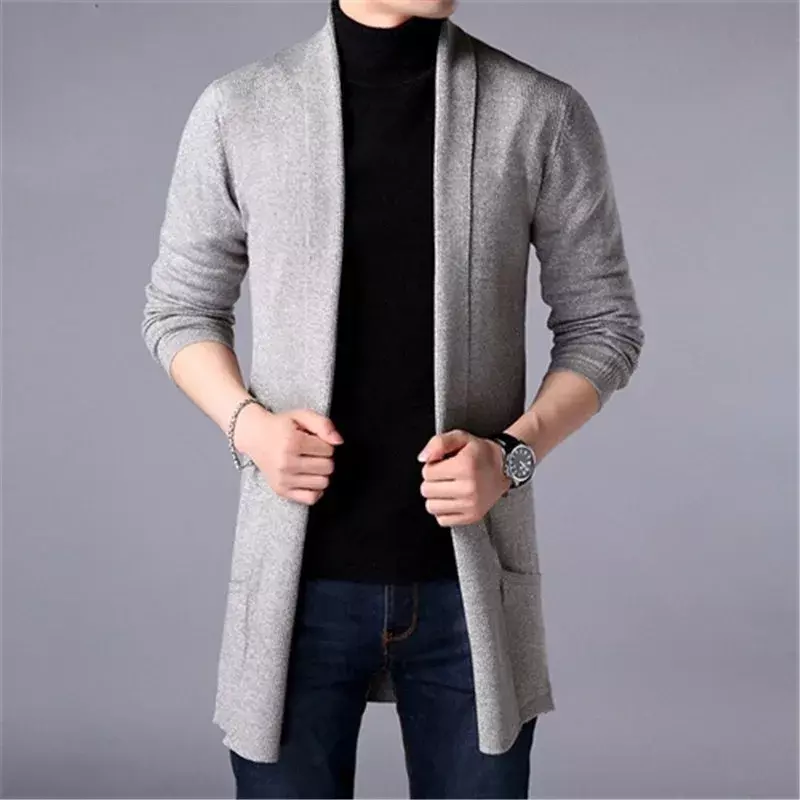 Cardigã casual com capuz masculino, monocromático, quebra-vento de malha tamanho grande, suéter de manga longa, jaqueta outono e inverno
