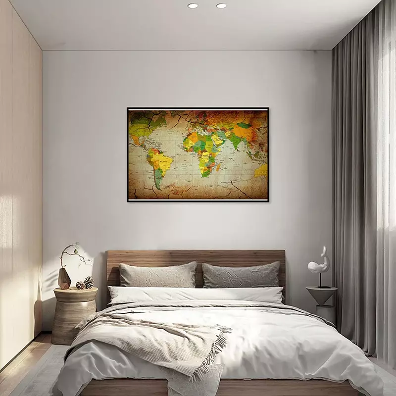 Mapa del mundo 59*42cm carteles e impresiones lienzo no tejido pintura sala de estar decoración del hogar suministros de enseñanza escolar