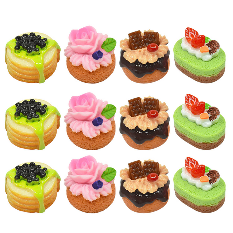 12 Pcs Mini House Pretend Play Dessert Simulated Fruit Cake Decoration for Home Miniature Adornment Artificial Dessert Model