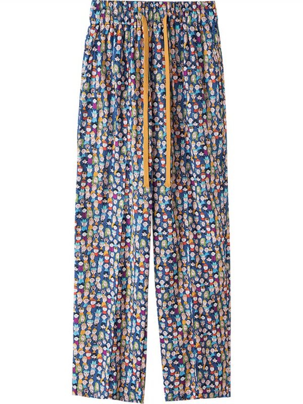 Calças femininas com estampa floral de pernas largas, calça casual feminina, cintura alta, solta, plissada, elástica, longa, Modis, plus size, verão