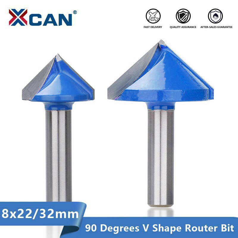 XCAN Holz Router Bit 8mm Schaft V Form 3D Gravur Bit 90 Grad Hartmetall-schaftfräser Durchmesser 22 32mm Holz Fräser
