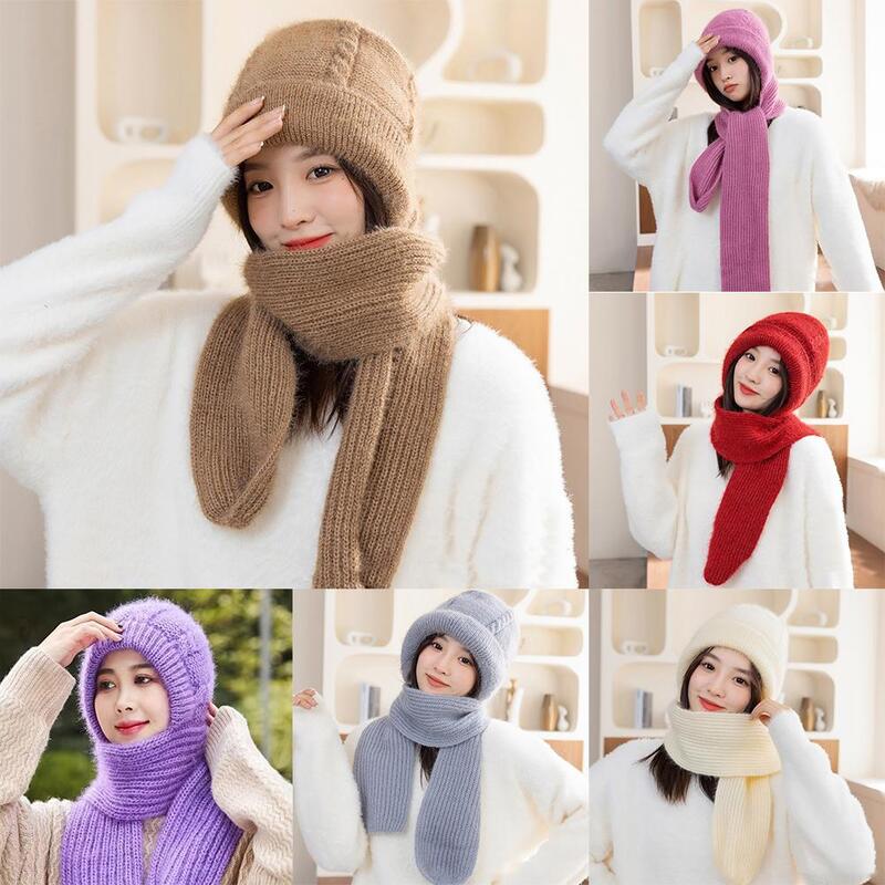 2in1 Winter Gebreide Muts Sjaal Set Koude Proof Oorbescherming Sjaal Warm Meisjes Mutsen Fietsen Winddicht Dames Outdoor Caps
