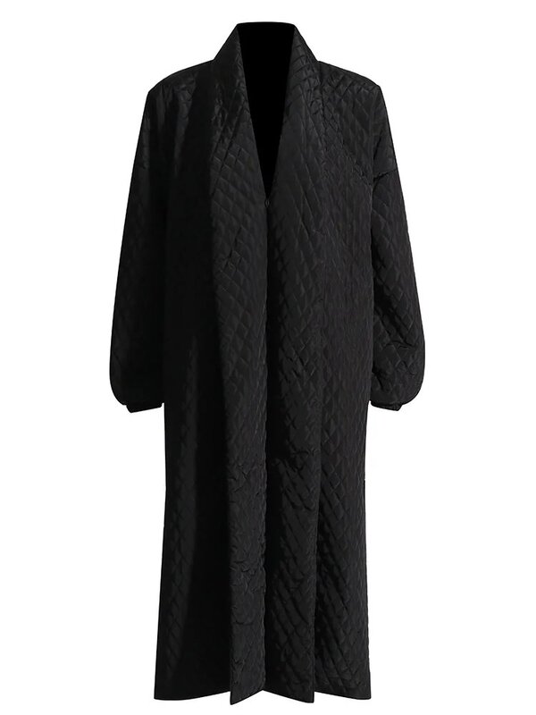 BPN Casual Solid parka per donna scollo a V manica lunga tasche Patchwork cappotti invernali Oversize minimalisti moda femminile nuovo 2024