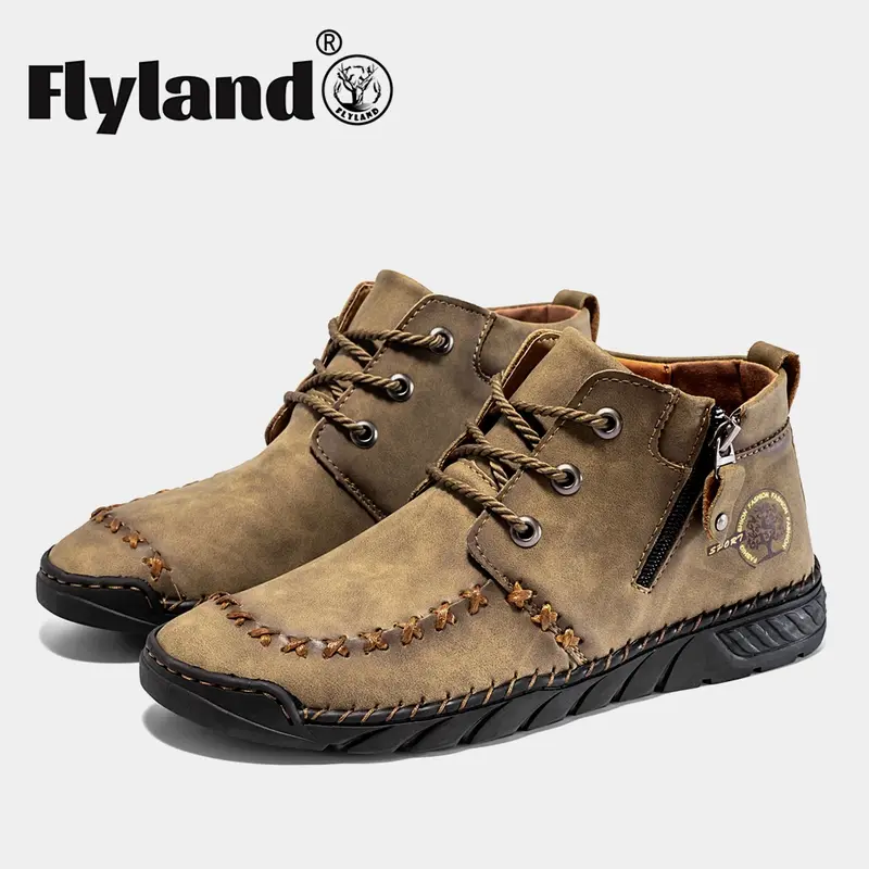 FLYLAND высококачественные мужские повседневные ботинки ручной работы из натуральной кожи, дышащая прогулочная женская обувь для вождения, обувь, теплые сапоги 48