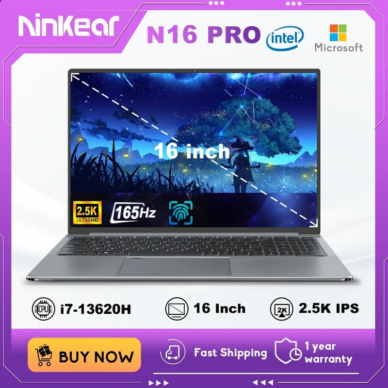 Ninkear-Windows 11 Notebook Laptop, Computador de Escritório, N16 Pro, 16 ", 2.5K, 165Hz, Intel Core i7-13620H, WiFi 6, 32GB de RAM, 1TB SSD
