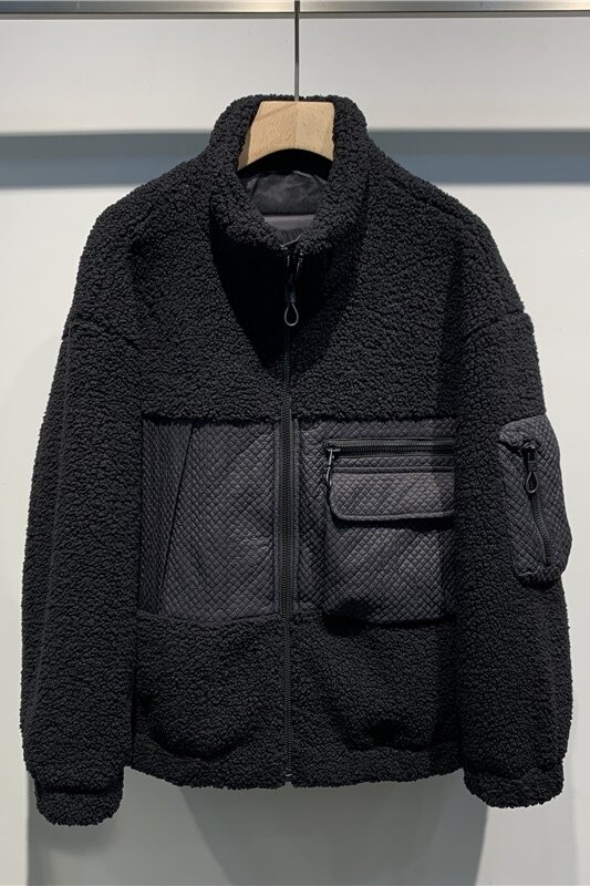 2023 남성용 스탠드 칼라 레저 코트, 정품 양털 재킷, 긴팔 따뜻한 오버코트, 한국 가을 겨울 신상, L220