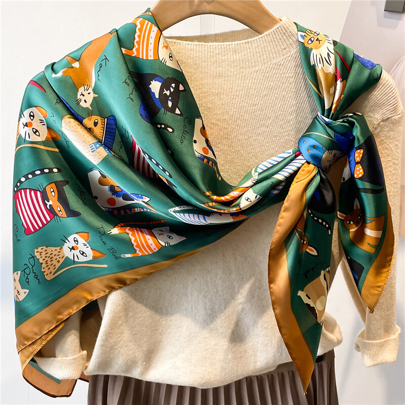 2022 neue Luxus große Schal Seide quadratischen Schal Damenmode Stirnband Sonnenschutz Bandana Wrap Hijabs 110cm * 110cm Kopftuch Foulard