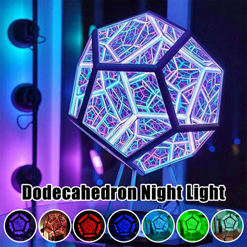 2022 Creative 3D Infinity Dodecahedron Creative Cool Color Art Night Light Christmas Decoration Lights Dream Light