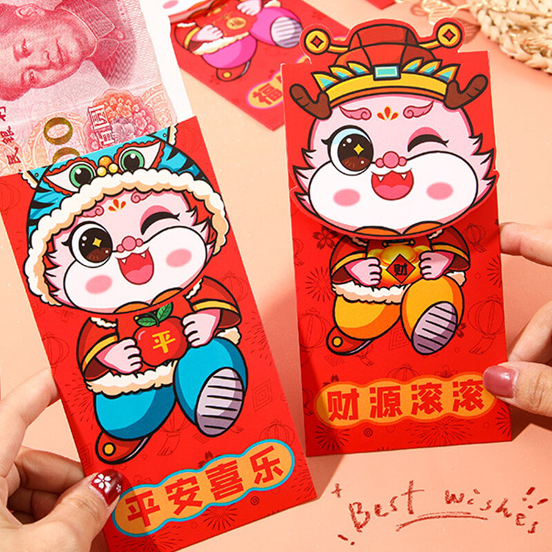 Creativo 6 pezzi pacchetto rosso capodanno cinese sacchetto di denaro fortunato regalo Festival di primavera pacchetto rosso drago capodanno buste rosse fortunate