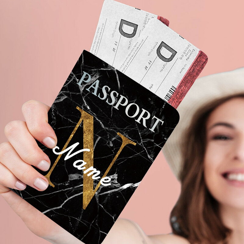 Обложка для паспорта для мужчин и женщин, портативная Обложка для банковских карт, индивидуальное имя, для путешествий, свадьбы, с надписью