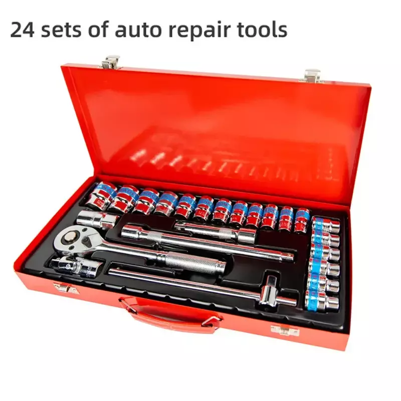 New Type Hexagon Hand Tool Set Auto Repair Tool Mechanical Maintenance Combination 10-32mm New 24 Pcs Socket Wrench