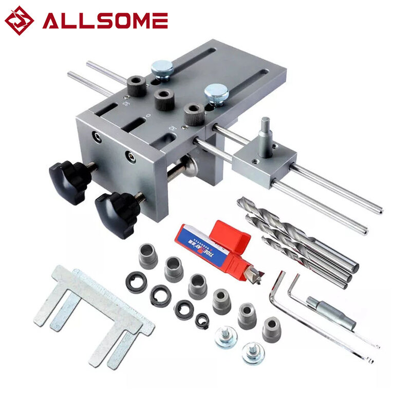ALLSOME 3 In 1 Dowelling Jig 6/8/10mm Wood Drilling Guide Locator Adjustable Dowel Jig Kit For DIY Woodworking Tool