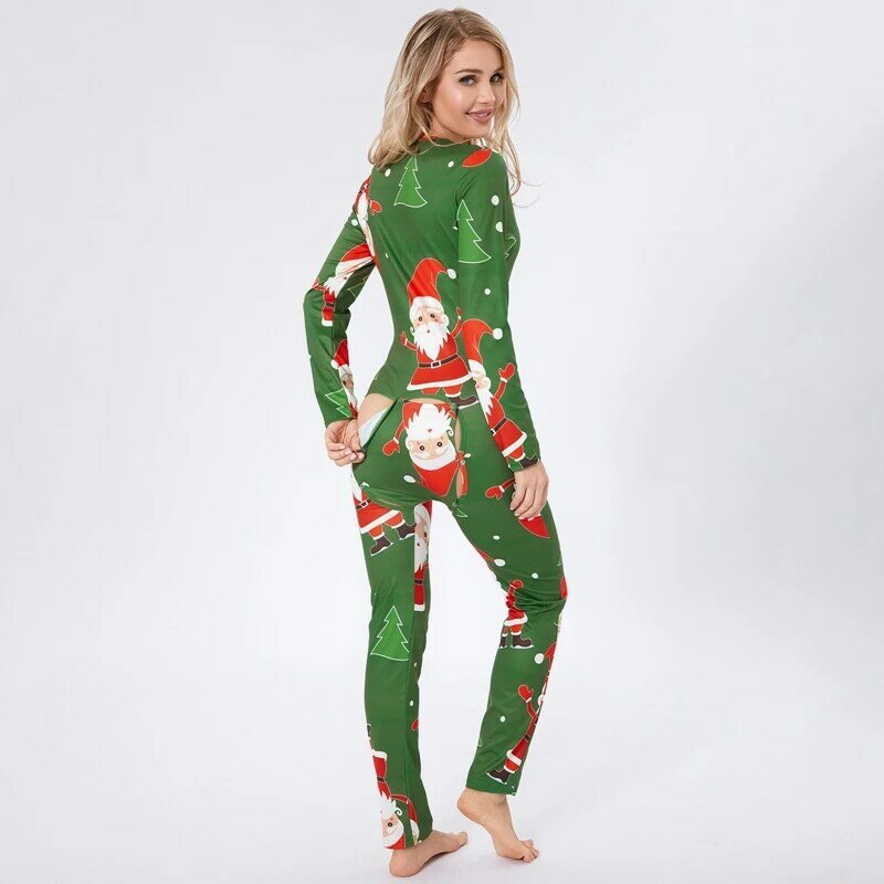Женская рождественская пижама с длинным рукавом, V-образным вырезом и принтом на Рождество, Облегающий комбинезон, новинка 2023, женская одежда для сна