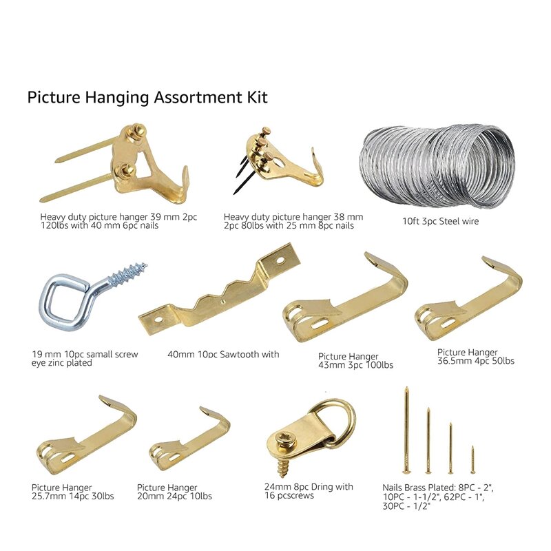Heavy Duty Wire Picture Hanging Sortimento Kit, Conjunto para Foto, Moldura Espelho, Arte, 220 Pcs