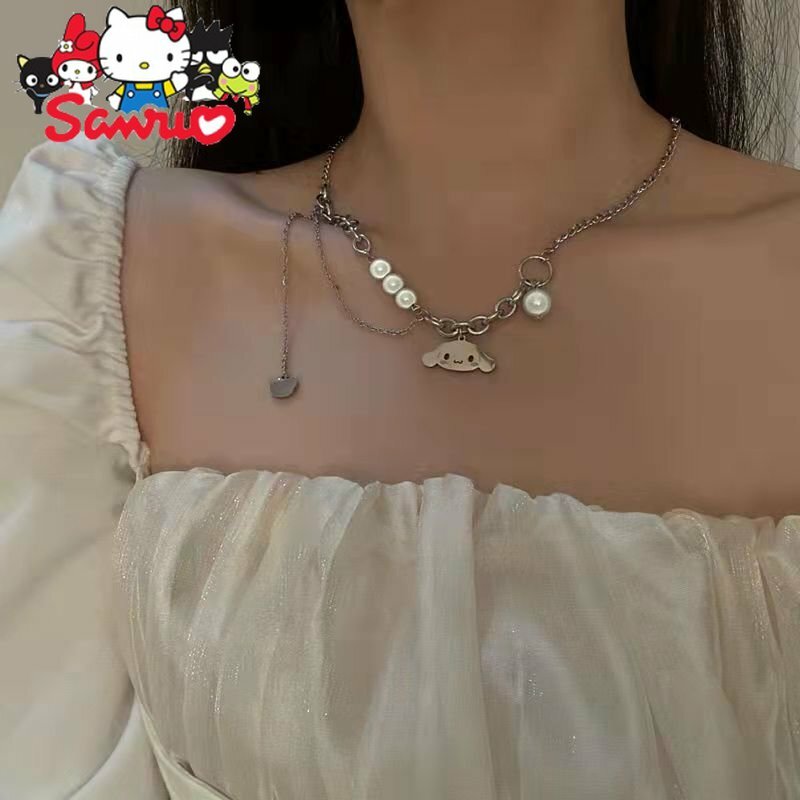 Sanrio Ins Kuromi Cinnamoroll жемчужное ожерелье школьница панели Светоотражающая массивная цепочка на ключицу Стильное универсальное ожерелье