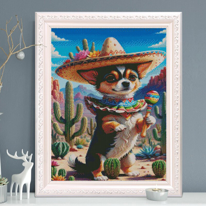 Desert Cowboy Dog Round Resin Rhinestone DIY Diamond Painting Cute Sand Hammer Puppy Cross Stitch Handmade 5D Art Painting