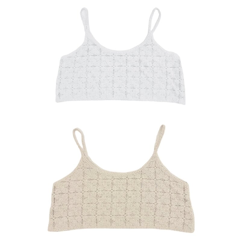 Boho Solid Cropped Tops Women Knitted Vest Tops Hollow Out Camisole