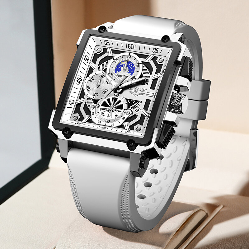 2023 كبير LIGE ساعات رجالية الأصلي ساعة كوارتز للرجل مقاوم للماء مضيئة لينة حزام ساعة اليد الذكور تاريخ الرياضة ساعة معصم