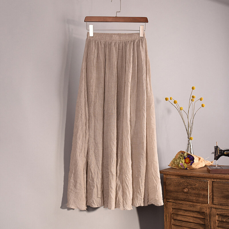 Linen Spring And Summer Women's Half Skirt High Waist Showing Thin Loose Solid Color Simple Generous Temperament A-line Skirt
