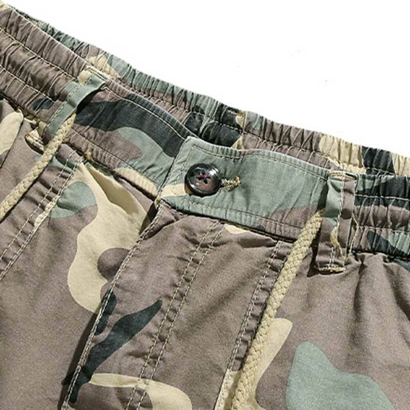 Kamuflaż krótkie męskie letnie casualowe bawełniane cienkie, luźne męskie oddychające, Multi Pock, krótkie męskie spodnie Cargo w rozmiarze Largo męskie