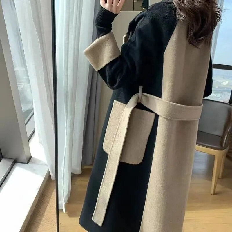 Женское шерстяное пальто, корейская мода, винтажные шикарные пальто с длинным рукавом, свободные куртки с отложным воротником, Осень-зима 2023