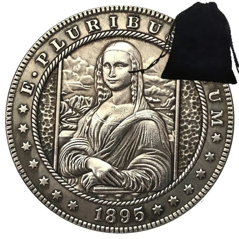 Luxury Charming Smile One-Dollar 3D Art coppia monete divertente Pocket solution Coin moneta fortunata commemorativa + borsa regalo