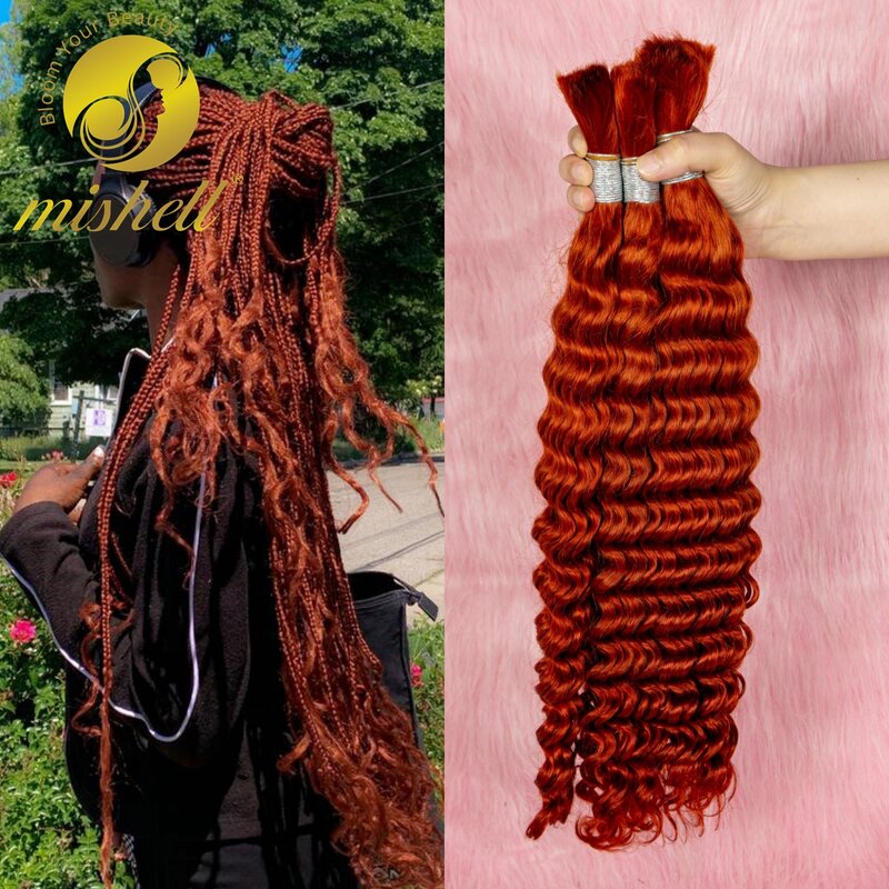 26 28 Inch Ginger orange Human Hair for Braiding Deep Wave Bulk No Weft 100% Virgin Hair Human Braiding Hair for Boho Braids