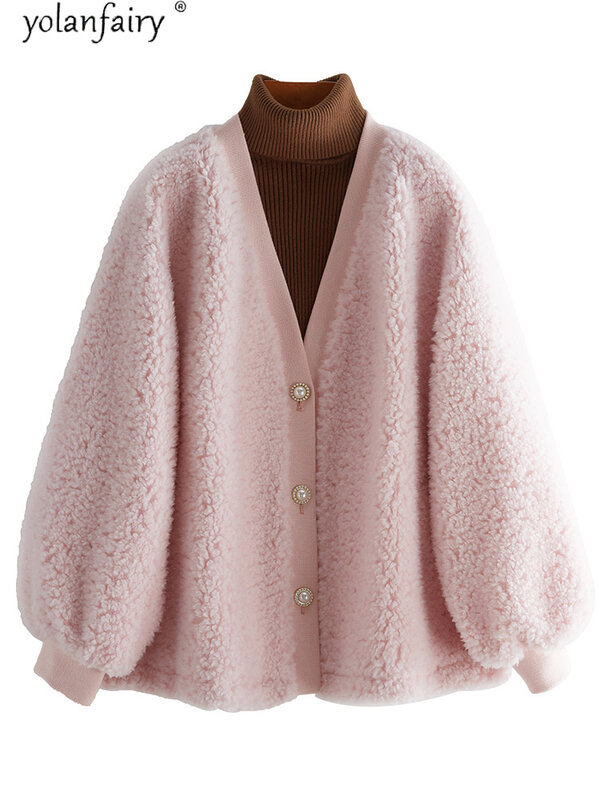 Fur Coat Real Women Winter Clothes 100% Wool Fur Jacket Korean Pink High Quality Shearing Womens Coats Manteau Femme Hiver J6531