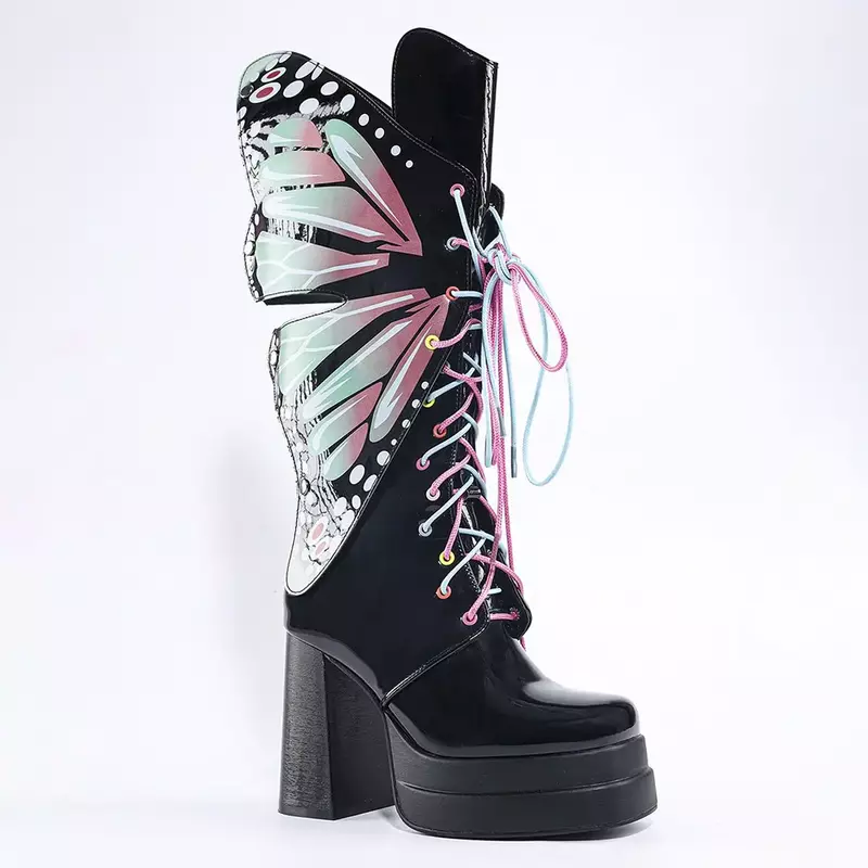 Colorful Butterfly Ninja CyberY2k Goth Sexy Boots Cosplay Plarform High Heel 2024 Spring Autumn New Party Women Knee High Boots