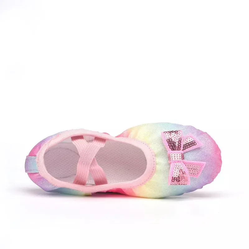 Bright Rainbow Gradient Dance Shoes Soft Soles Practice Cat Claw Shoes Free Lace-up Children Dance